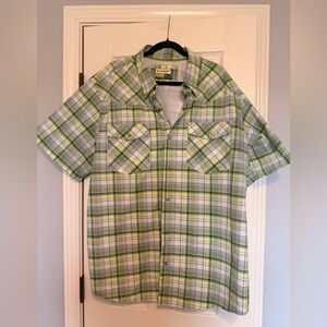 Magellan Outdoors Short-Sleeve Plaid Shirt in Green and White